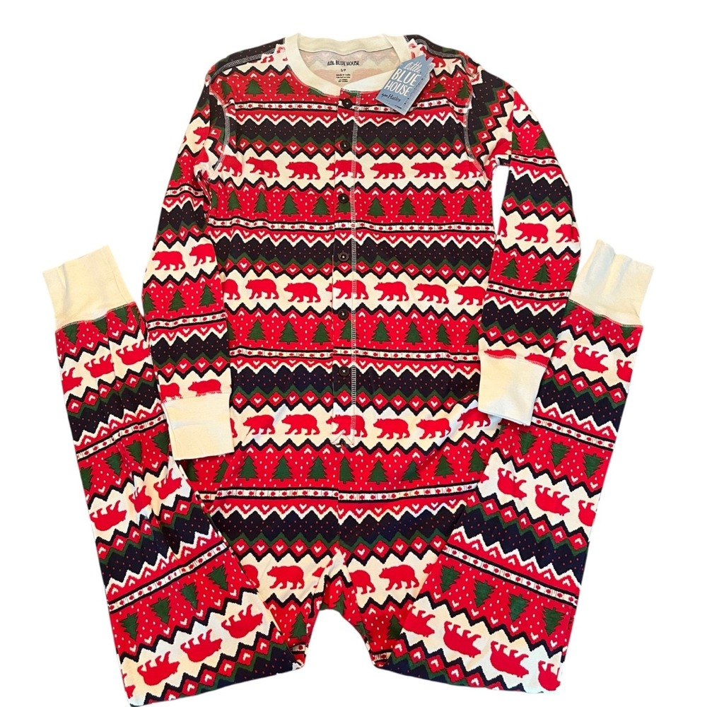 NWT‎ Little Blue House By Hatley Fair Isle Bear Union Suit Unisex Small Pajamas